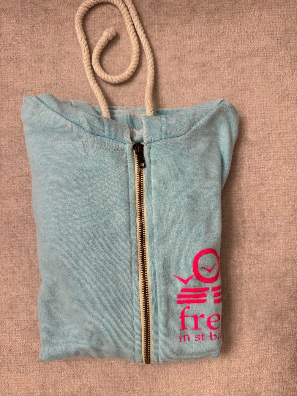 Free In St Barth Turquoise Terry Cloth Zip Hoodie Pink Logo - Picture 4 of 8